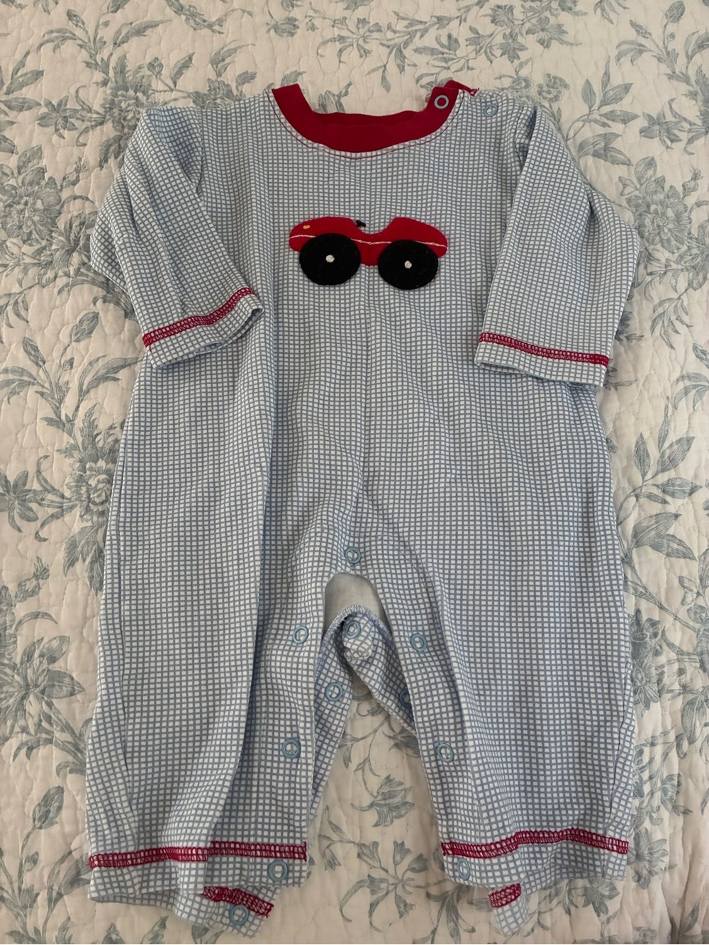 Baby Luigi Blue & Red Romper with Car Applique